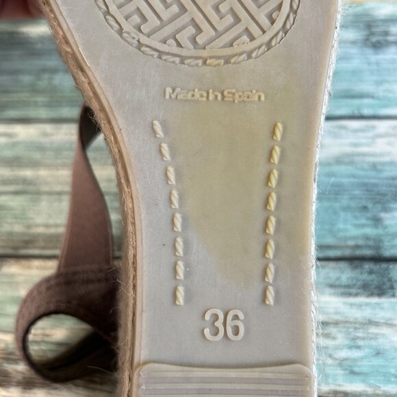 Toni Pons Ter Espadrille Sandal Womens Sz 6 Taupe Linen Slip On 100% Vegan Wedge - Picture 11 of 11